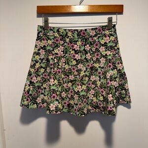 Zara Floral A-Line Skort Skirt - Black and Pink